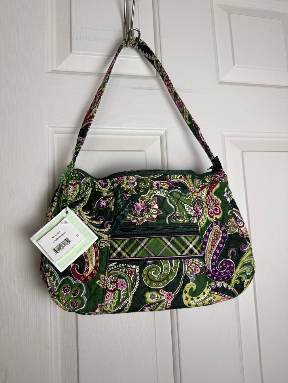 NWT Vera Bradley Chelsea Green Hobo Purse Rare Hand Bag Retired Pattern